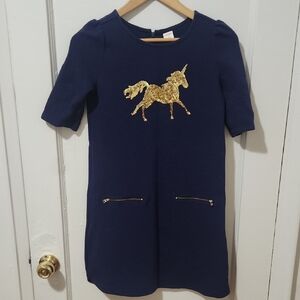 Gymboree Navy Dress with Gold Unicorn
